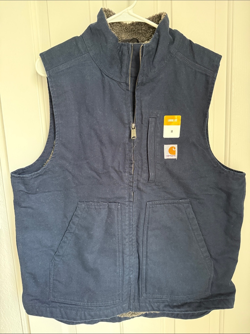 Carhartt Men’s Washed Duck Sherpa Lined Vest Navy – Size Medium